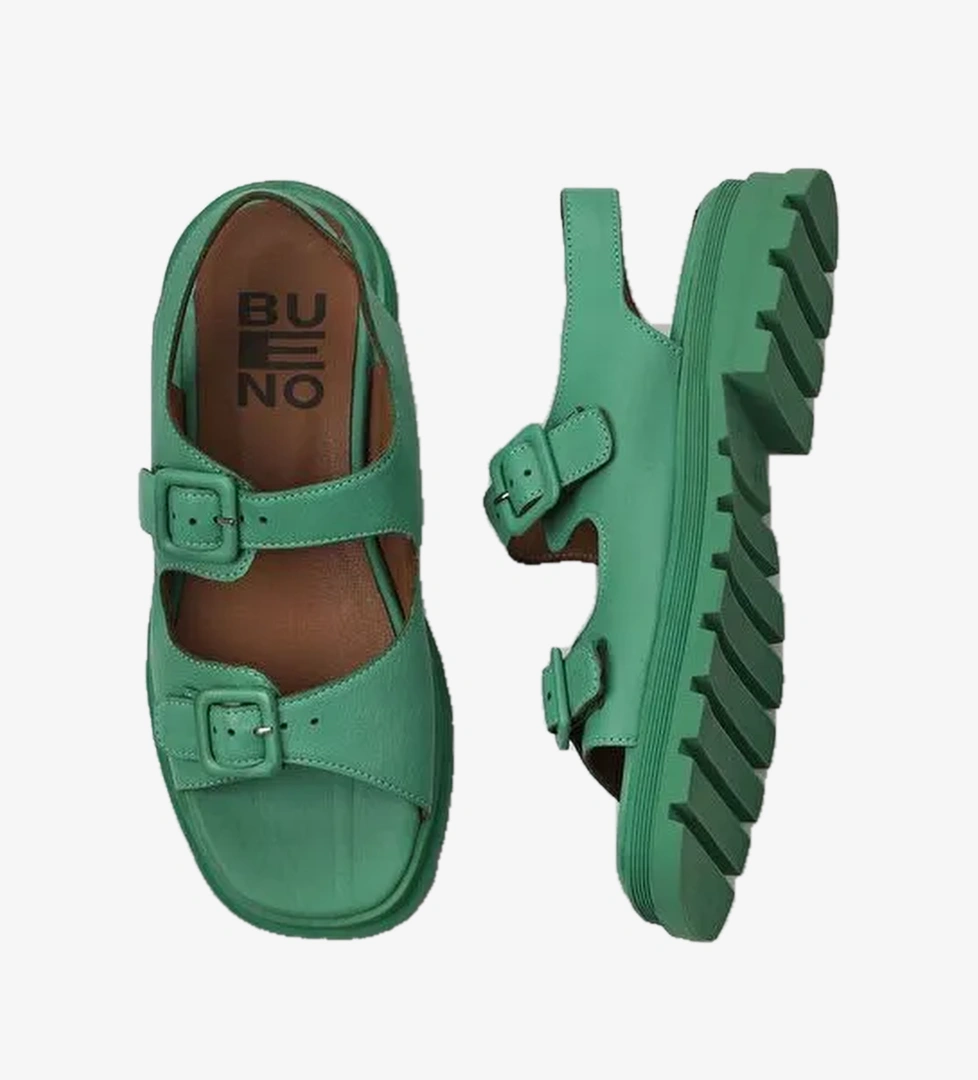 Bueno Shoes Yeşil Koyu Deri Kadın Düz Sandalet 01wy5505