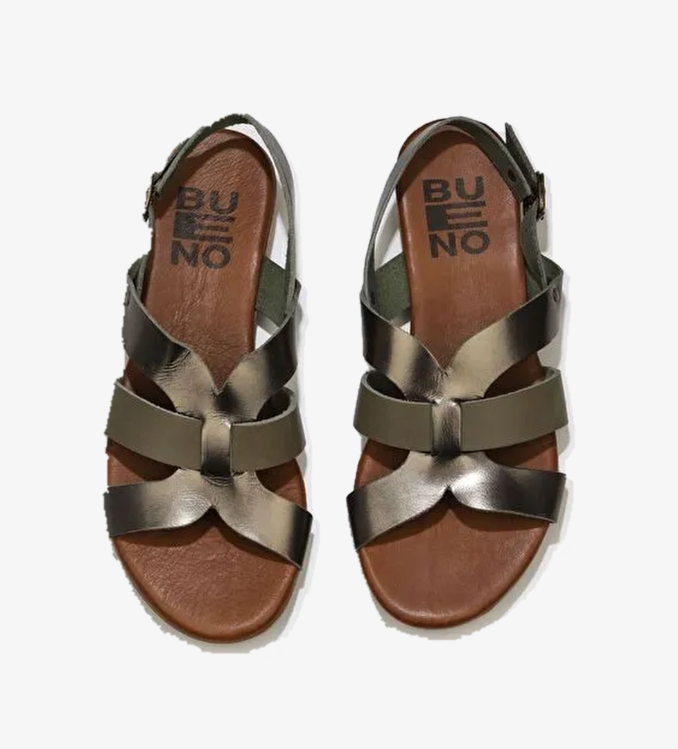 Bueno Shoes Haki Parlak Deri Kadın Sandalet 01wu7422 - Görsel 1