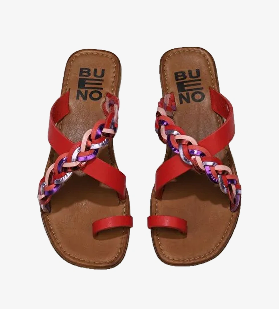 Bueno Shoes Kırmızı Multi Deri Kadın Parmak Arası Terlik 01wu3419
