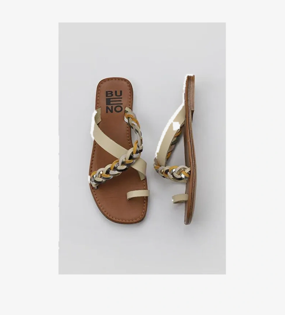 Bueno Shoes Sarı Multi Deri Kadın Parmak Arası Terlik 01wu3419 - Görsel 1