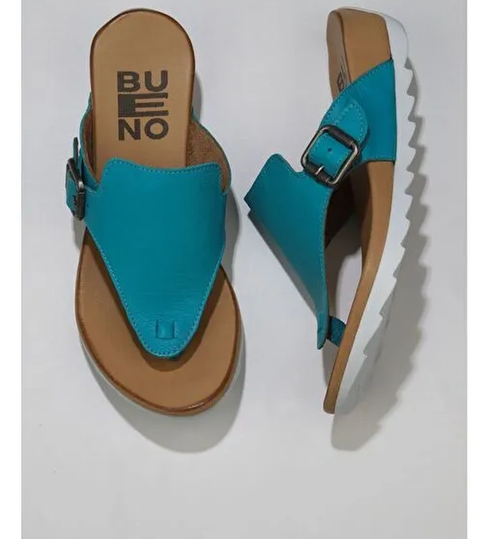 Bueno Shoes Turkuaz Deri Kadın Parmak Arası Terlik 01we0604 - Görsel 1