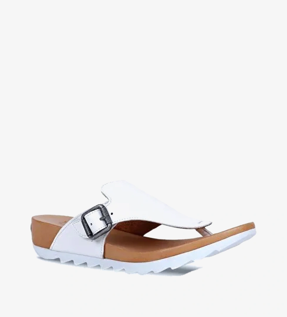 Bueno Shoes Beyaz Deri Kadın Parmak Arası Terlik 01we0604