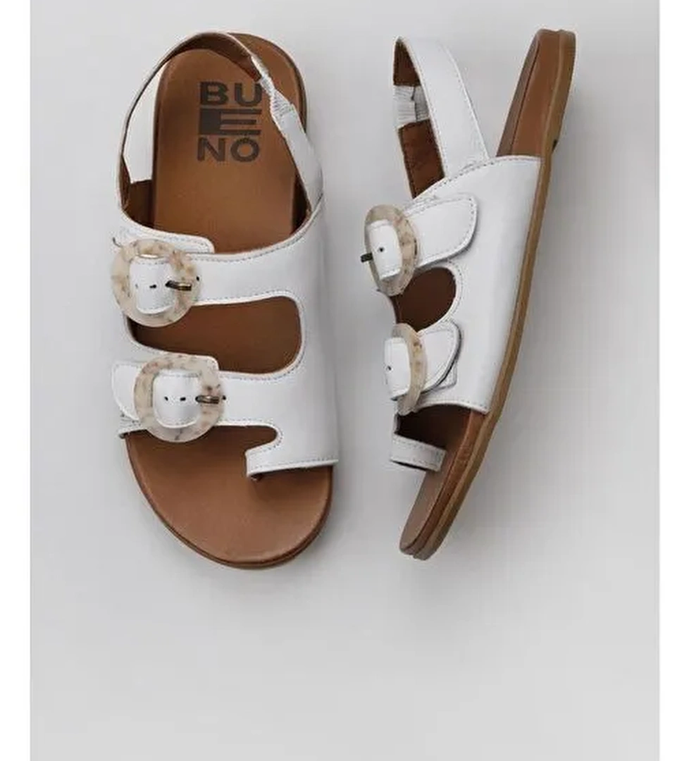 Bueno Shoes Beyaz Deri Kadın Parmak Arası Sandalet 01wu4223 - Görsel 1