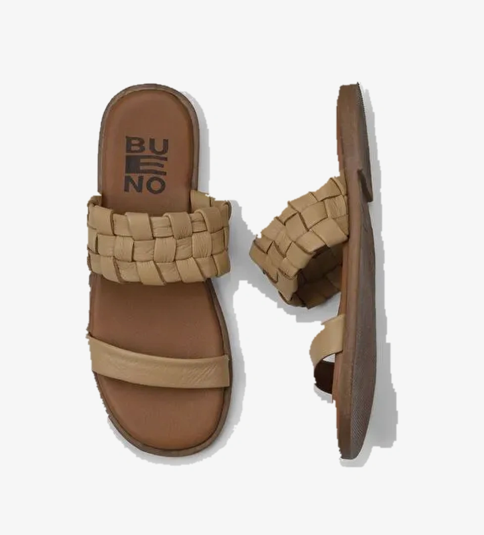 Bueno Shoes Bej Deri Kadın Düz Terlik 01wy2006 - Görsel 1