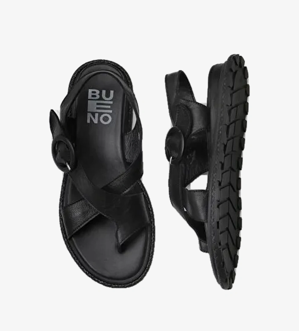 Bueno Shoes Siyah Deri Kadın Parmak Arası Sandalet 01wy5408