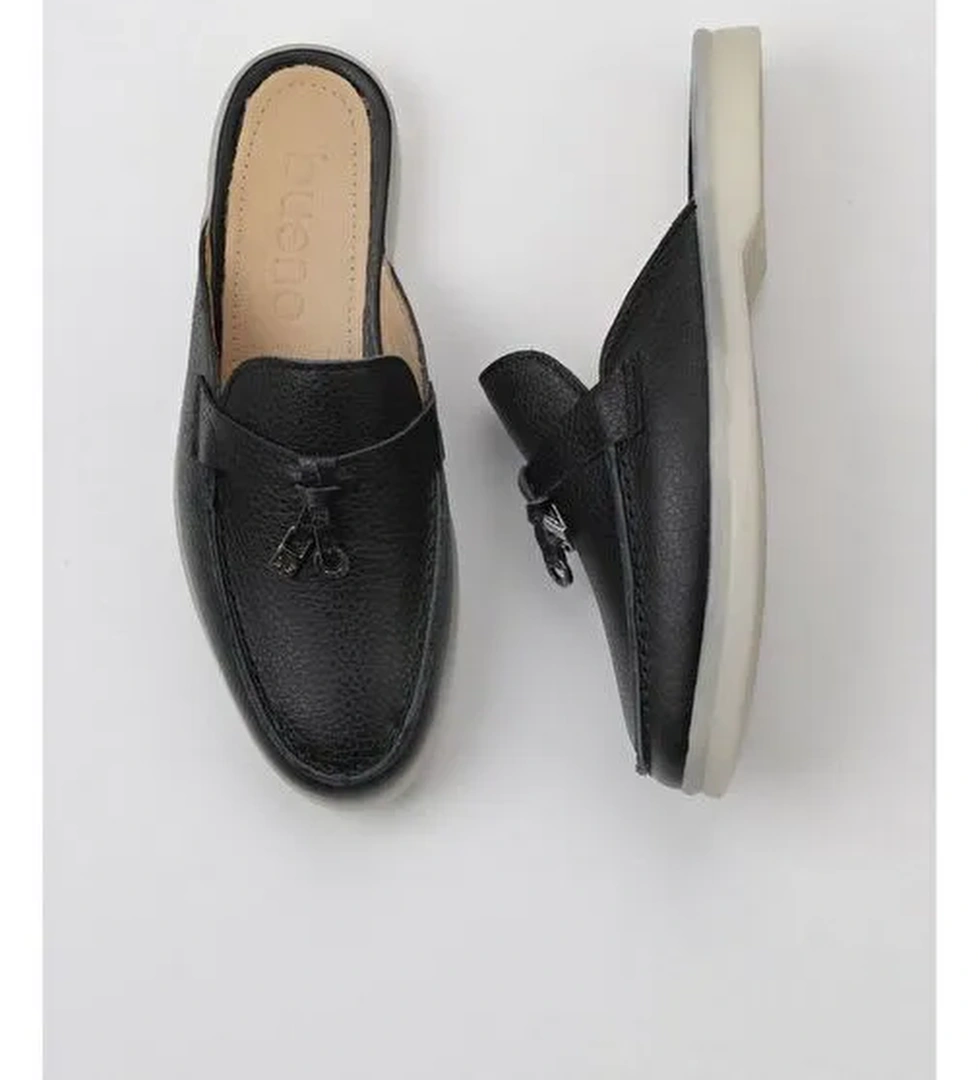 Bueno Shoes Siyah Flotter Deri Kadın Düz Terlik 05wt103 - Görsel 1
