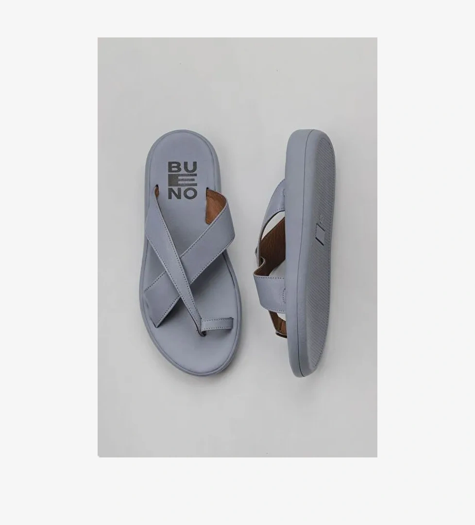 Bueno Shoes Mavi Deri Kadın Parmak Arası Terlik 01wy2308 - Görsel 1