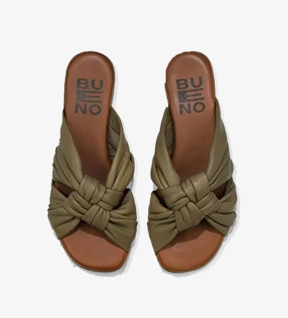 Bueno Shoes Yeşil Deri Kadın Düz Terlik 01wu8800 - Görsel 1