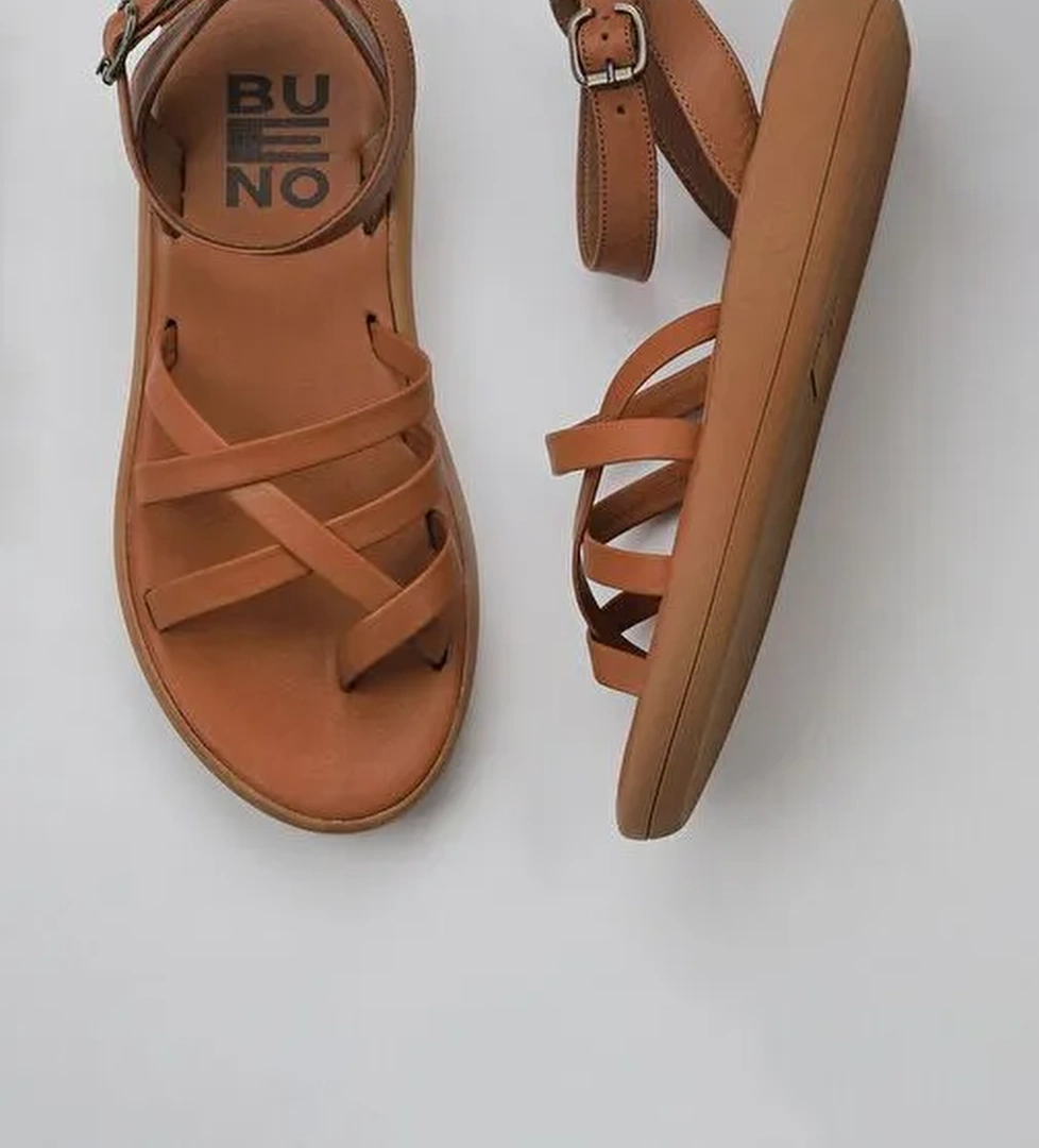 Bueno Shoes Taba Koyu Deri Kadın Parmak Arası Sandalet 01wy2315 - Görsel 1