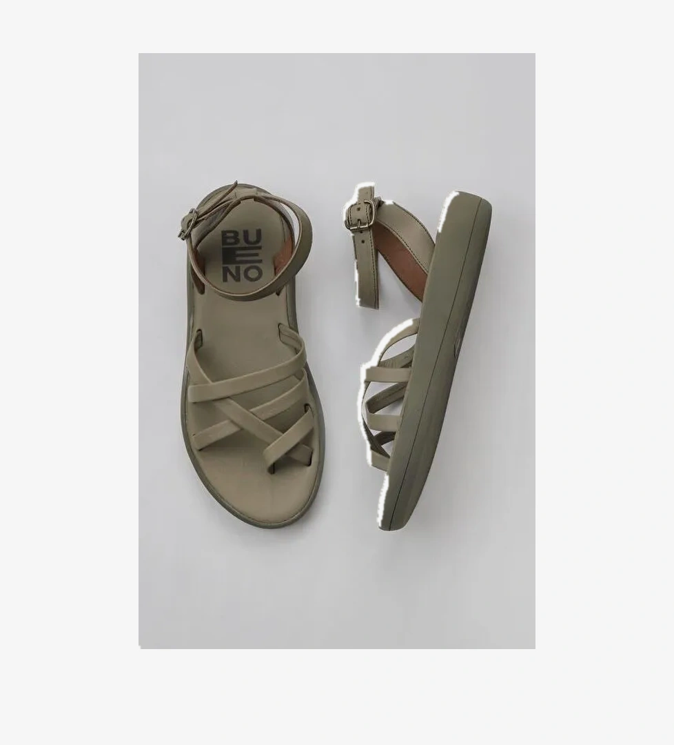 Bueno Shoes Haki Deri Kadın Parmak Arası Sandalet 01wy2315 - Görsel 1