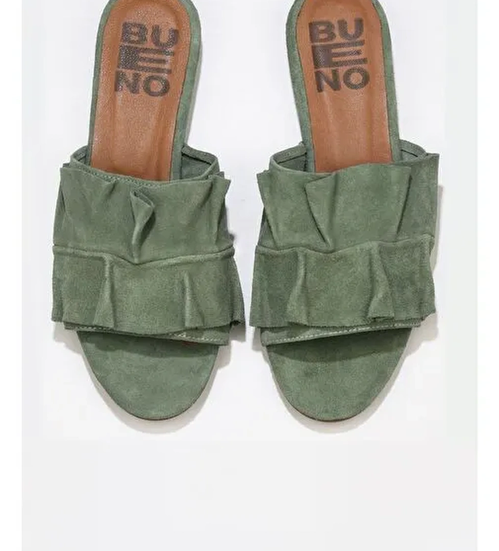 Bueno Shoes Yeşil Açık Süet Kadın Düz Terlik 01wn1908 - Görsel 1