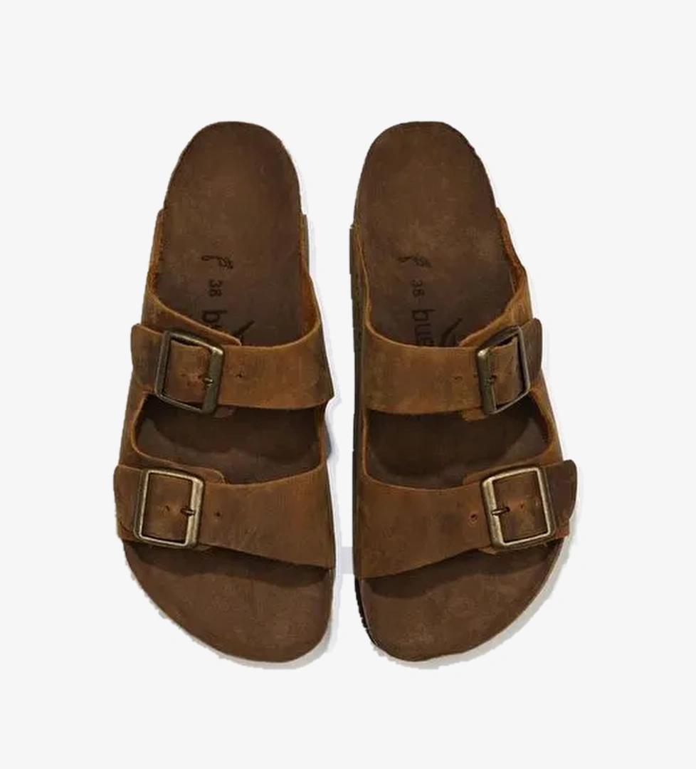 Bueno Shoes Sarı Greyzi Deri Kadın Düz Terlik 05wt100 - Görsel 1