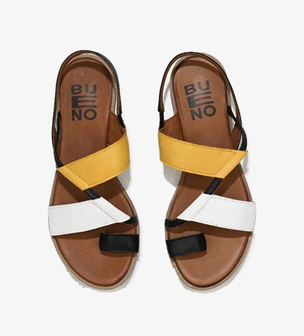 Bueno Shoes Siyah Beyaz Deri Kadın Parmak Arası Sandalet 01ws2513 - Görsel 1
