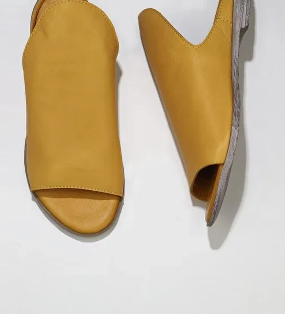 Bueno Shoes Sarı Deri Kadın Düz Terlik 01wn5019 - Görsel 1