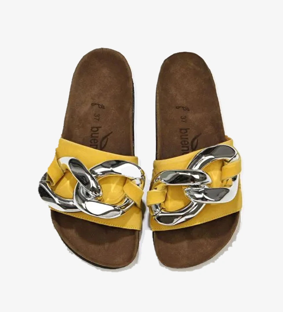 Bueno Shoes Sarı Nubuk Deri Kadın Düz Terlik 05wt066 - Görsel 1