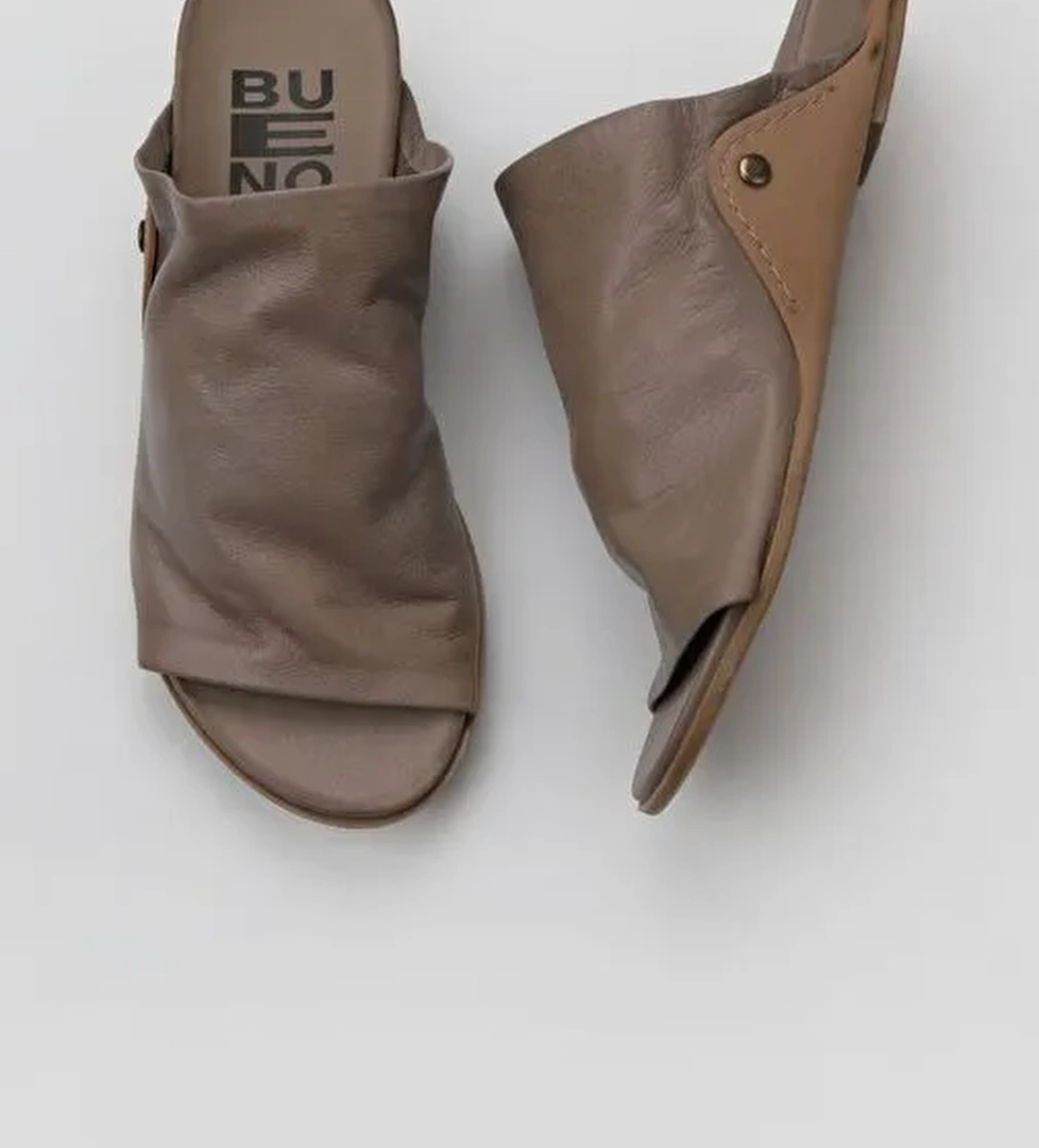Bueno Shoes Gri Deri Kadın Düz Terlik 01wu7602 - Görsel 1