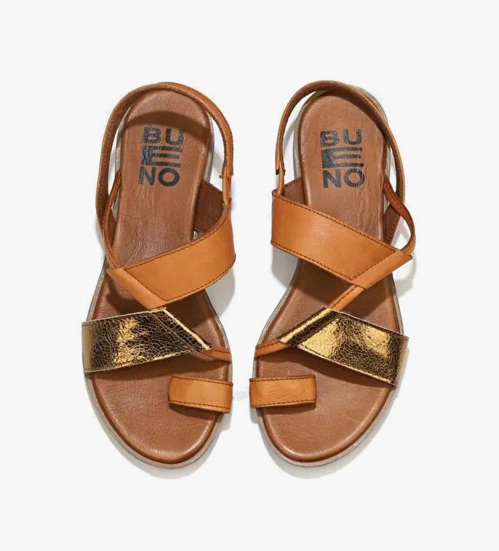 Bueno Shoes Taba Bronz Deri Kadın Parmak Arası Sandalet 01ws2513 - Görsel 1