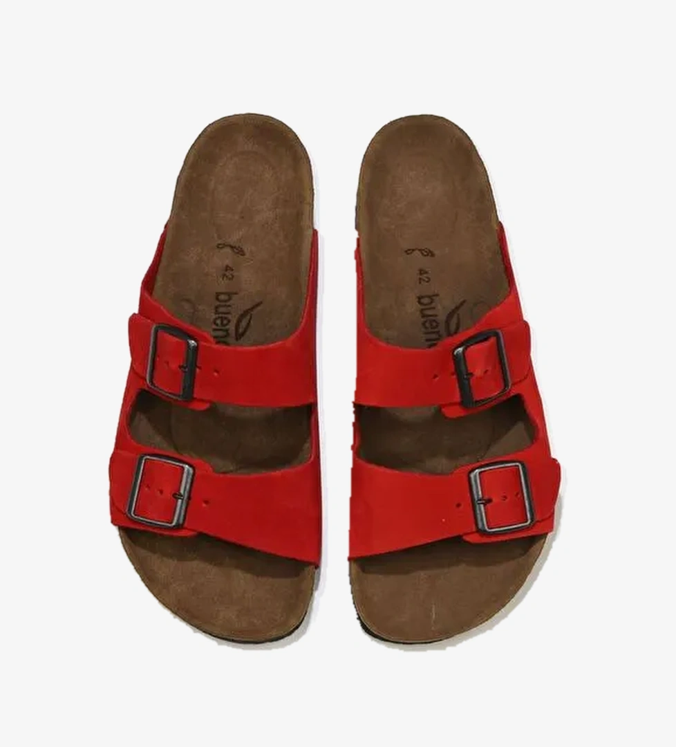 Bueno Shoes Kırmızı Nubuk Deri Kadın Düz Terlik 05wt100 - Görsel 1