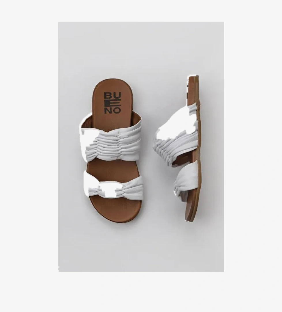 Bueno Shoes Beyaz Deri Kadın Düz Terlik 01wu4235 - Görsel 1