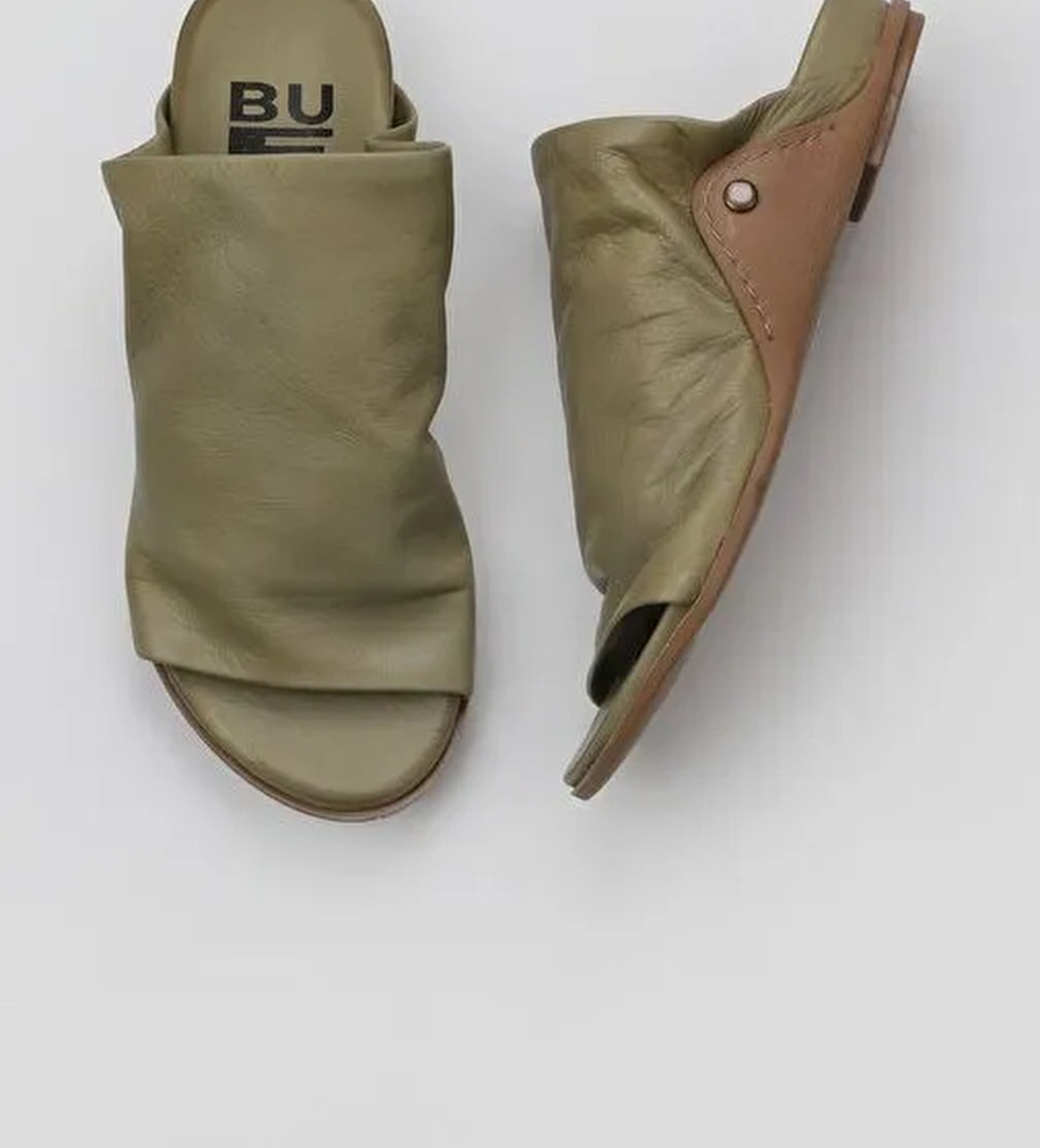 Bueno Shoes Haki Deri Kadın Düz Terlik 01wu7602 - Görsel 1