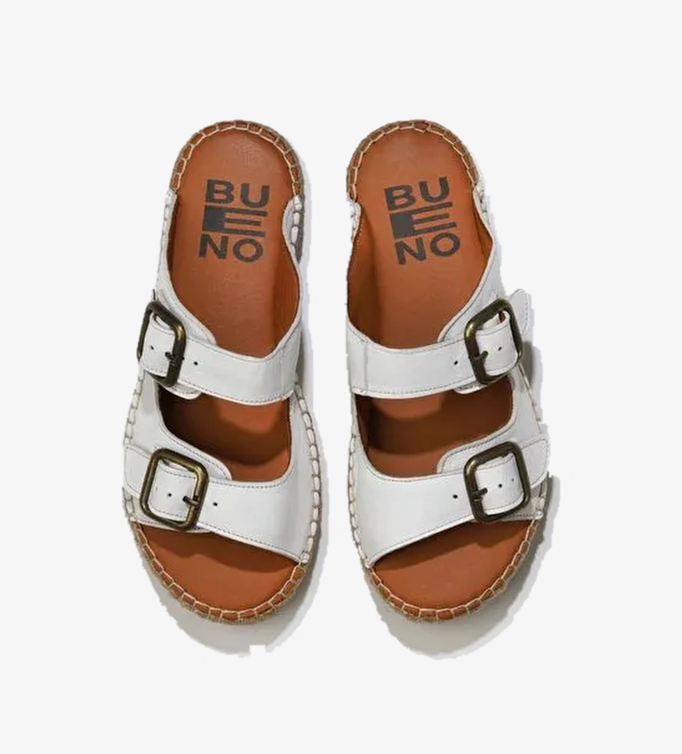 Bueno Shoes Beyaz Deri Kadın Düz Terlik 01wu2518 - Görsel 1