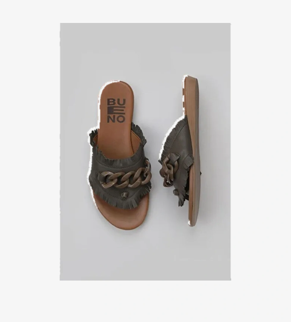 Bueno Shoes Haki Deri Kadın Parmak Arası Terlik 01wu7408 - Görsel 1