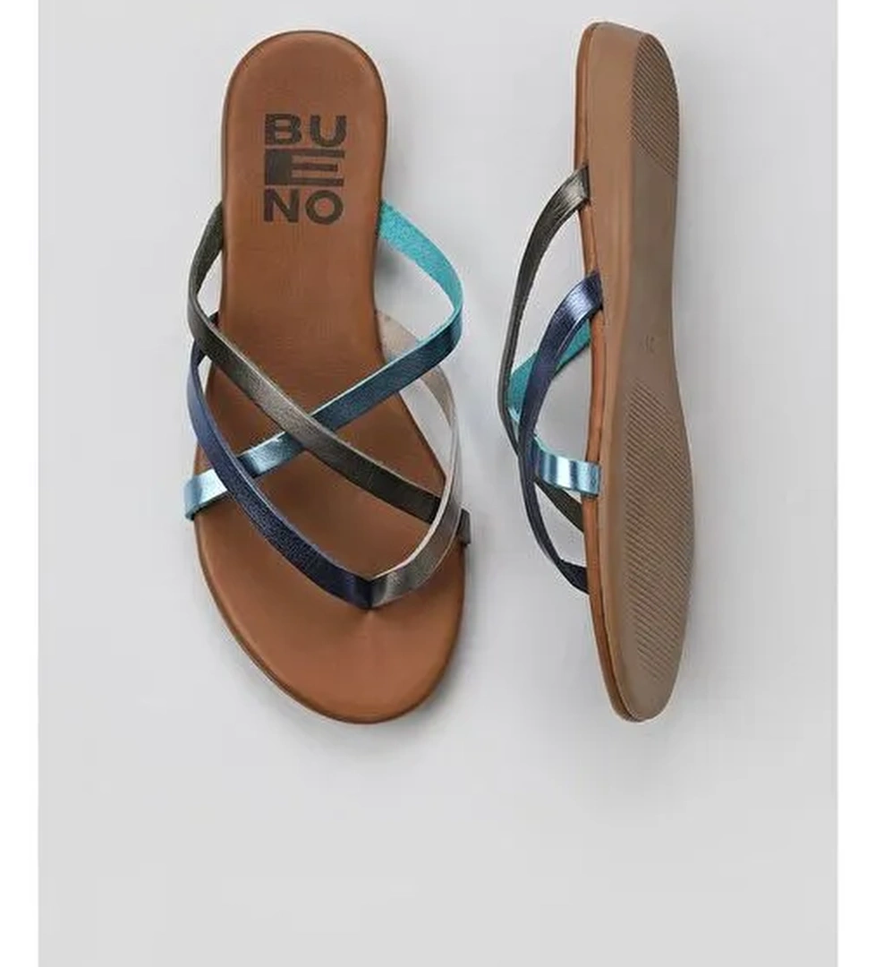 Bueno Shoes Bej Multi Deri Kadın Parmak Arası Terlik 01wu7458 - Görsel 1