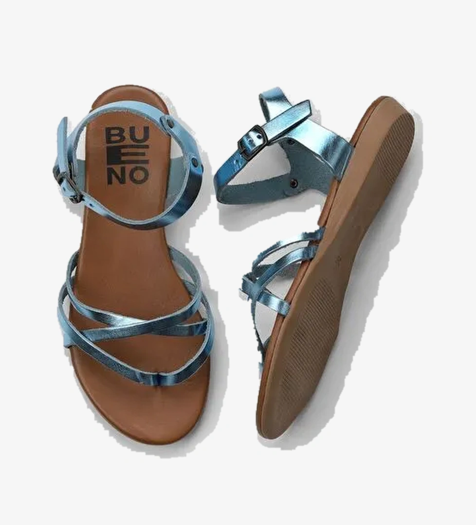 Bueno Shoes Mavi Parlak Deri Kadın Sandalet 01wu7427 - Görsel 1