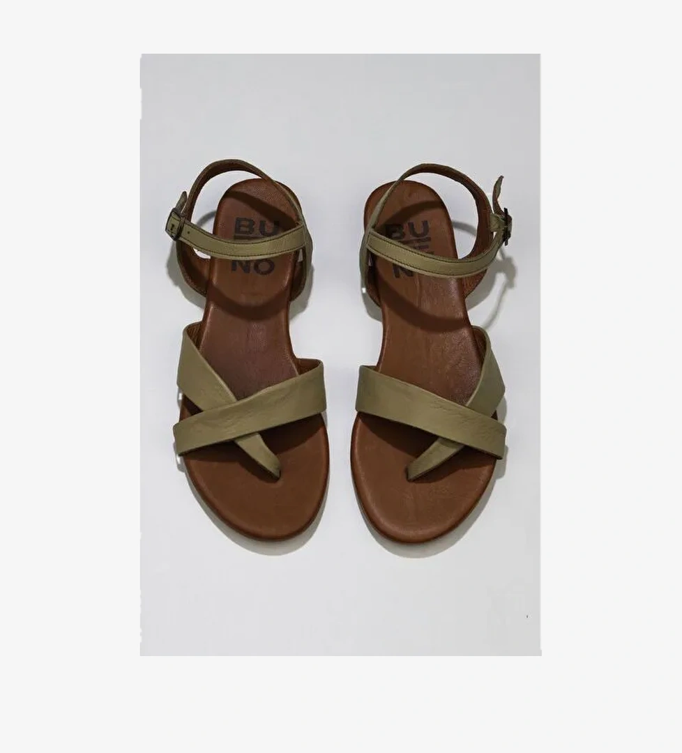 Bueno Shoes Haki Deri Kadın Sandalet 01wu7419 - Görsel 1