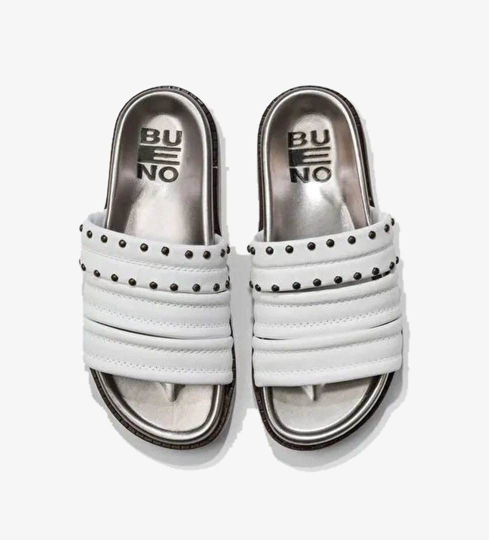 Bueno Shoes Beyaz Deri Kadın Düz Terlik 01wu5829 - Görsel 1