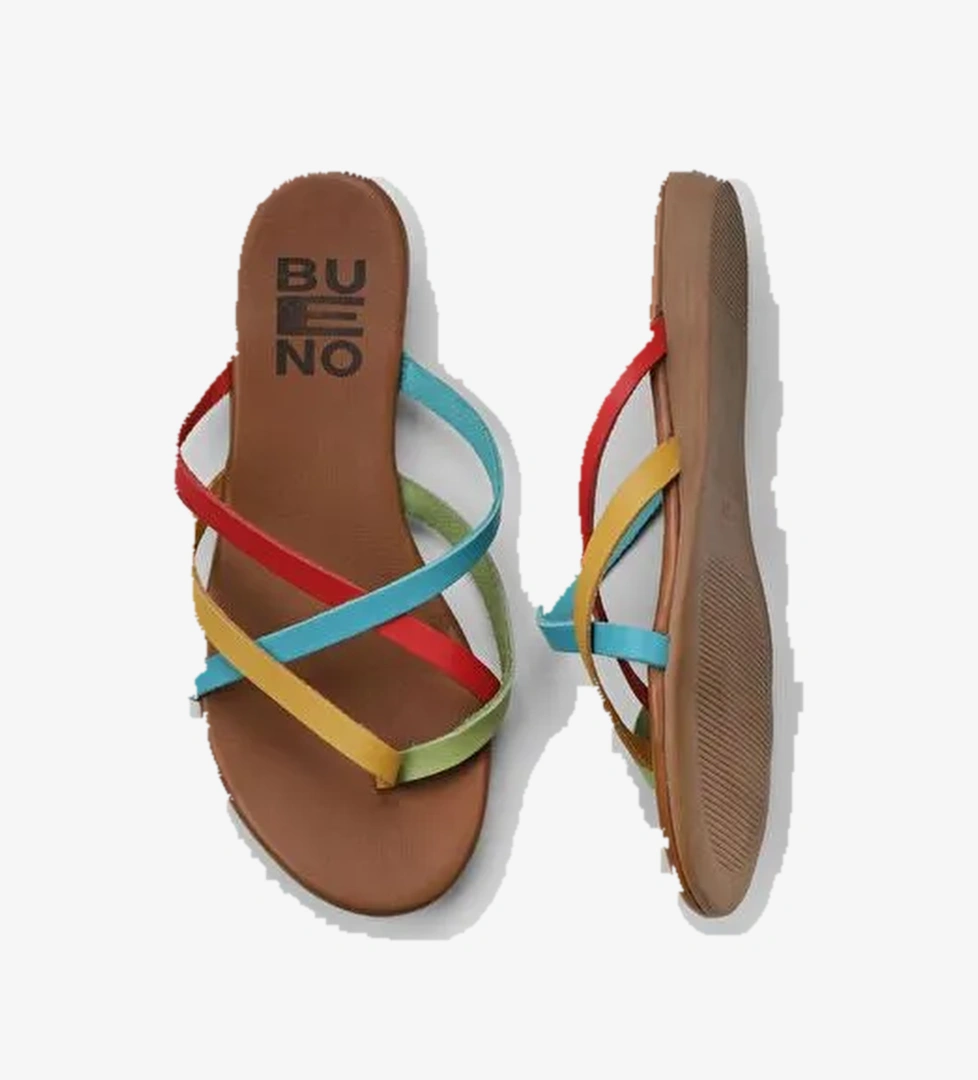 Bueno Shoes Yeşil Multi Deri Kadın Parmak Arası Terlik 01wu7458 - Görsel 1