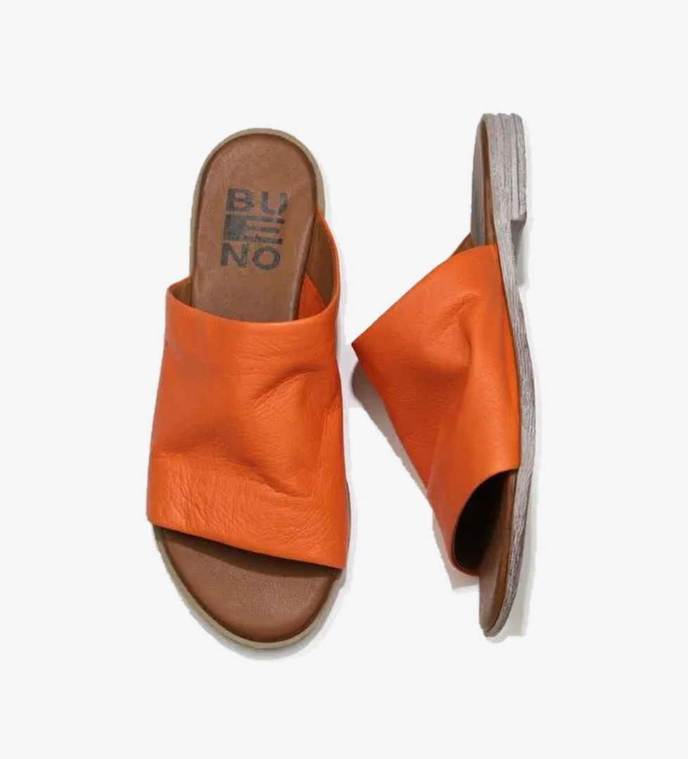 Bueno Shoes Turuncu Deri Kadın Düz Terlik 01wq2009 - Görsel 1