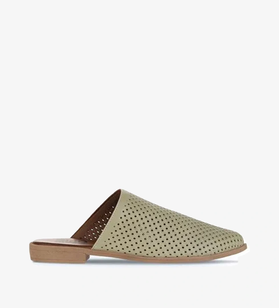 Bueno Shoes Haki Deri Kadın Düz Terlik 01wa9200 - Görsel 1