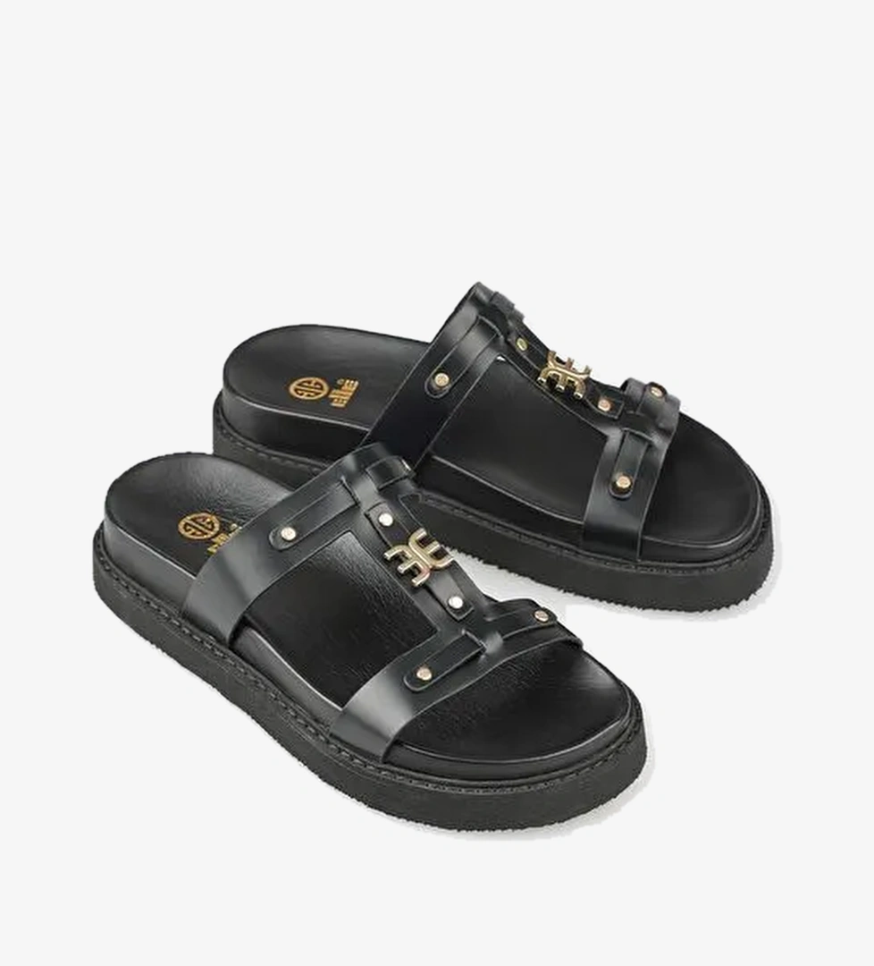 Siyah Deri Kadın Spor Terlik - Görsel 1