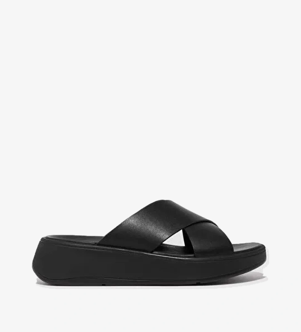FitFlop F-MODE FW5 Hakiki Deri Siyah Kadın Çapraz Bantlı Terlik - Görsel 1