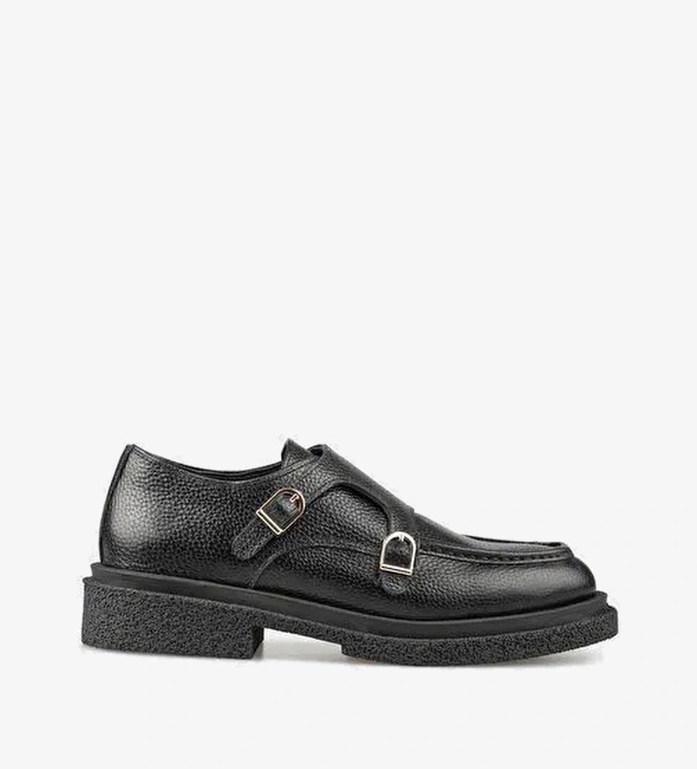 Siyah Deri Kadın Günlük Ayakkabı - Görsel 1