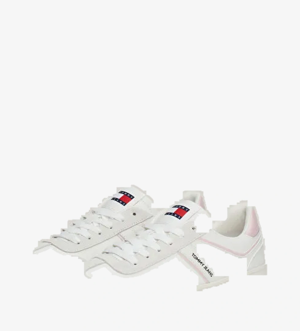Tommy Hilfiger Beyaz-Pembe Kadın Deri Sneaker EN0EN02612TH2 - Görsel 1