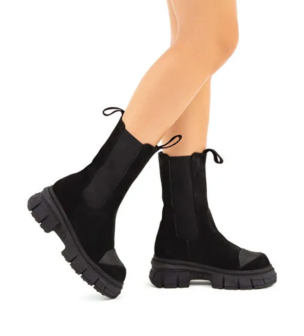 Tamer Tanca Kadın Hakiki Deri Siyah Süet Casual Bot - Görsel 1