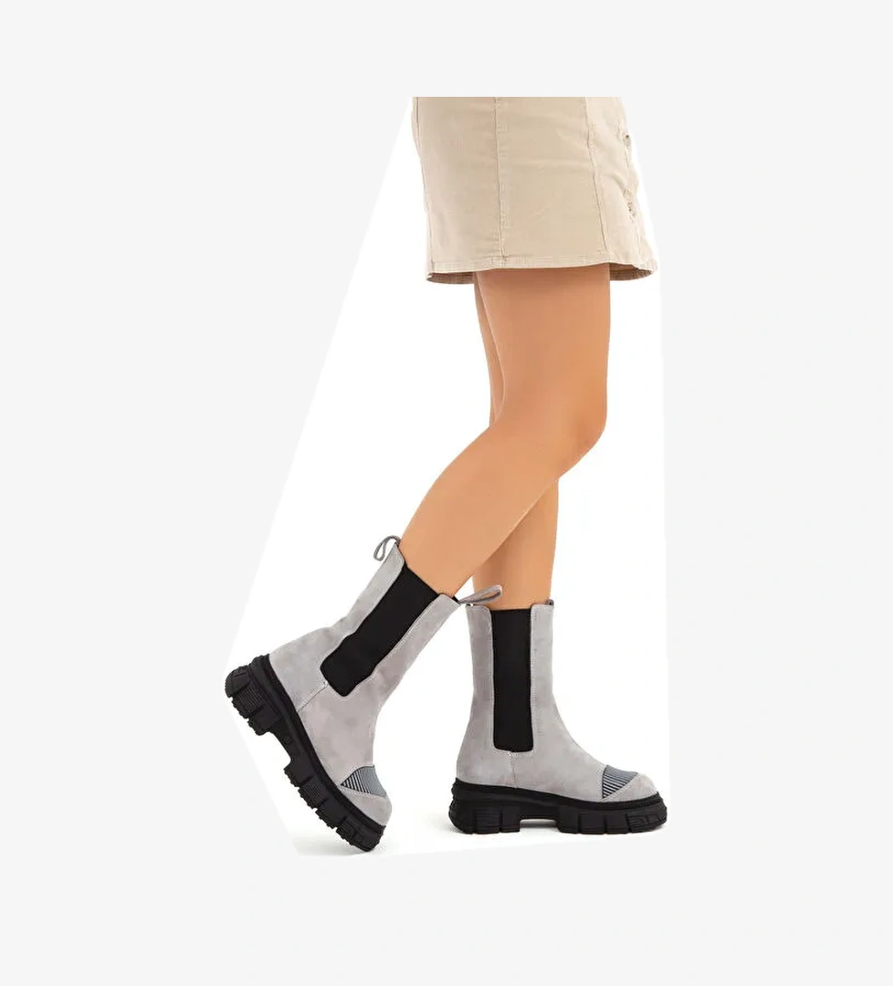 Tamer Tanca Kadın Hakiki Deri Gri Casual Bot - Görsel 1