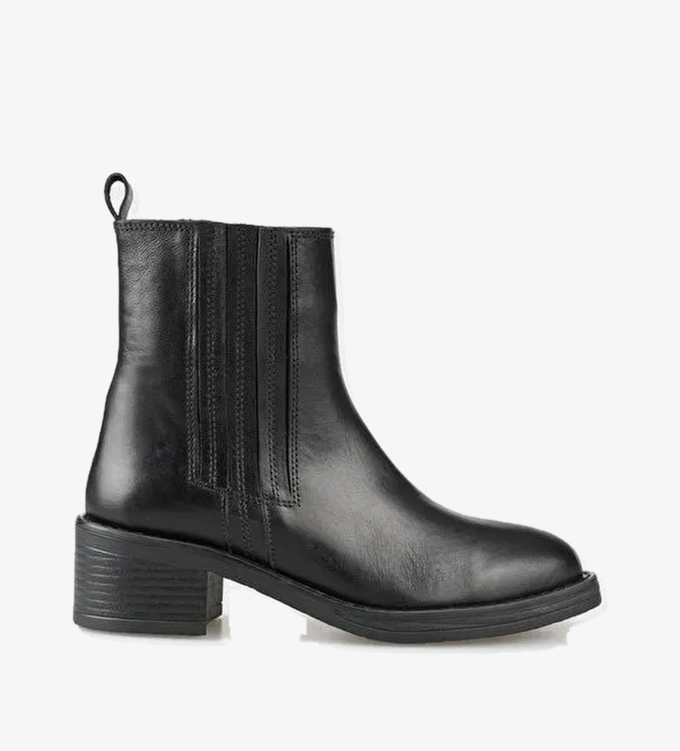 Siyah Deri Kadın Topuklu Bot - Görsel 1