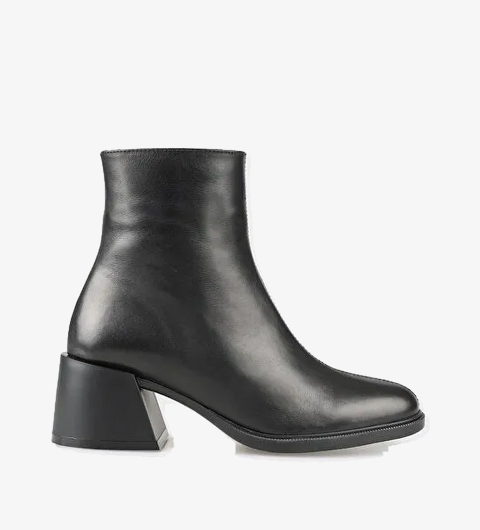 Siyah Deri Kadın Topuklu Bot - Görsel 1
