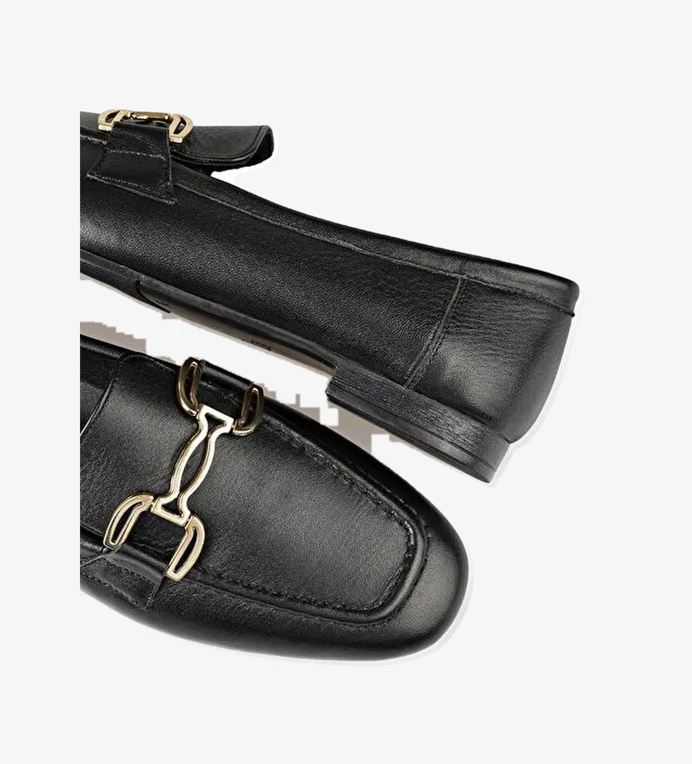 Siyah Deri Kadın Loafer - Görsel 1