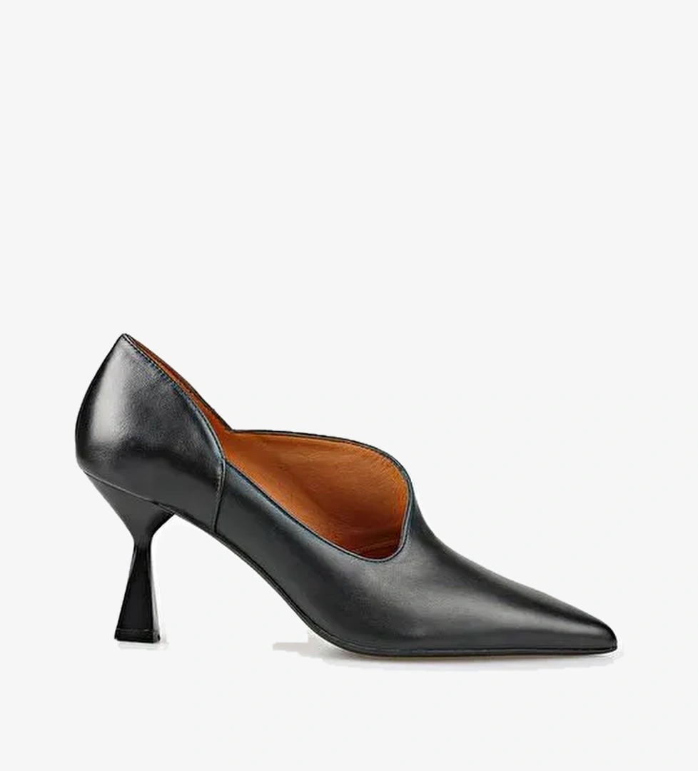 Siyah Deri Kadın Topuklu Ayakkabı - Görsel 1