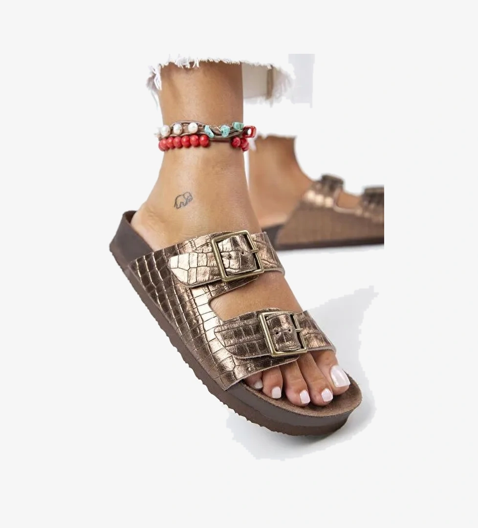 Manijero Bakır Kadın Deri Terlik MNJ.141.01 - Görsel 1