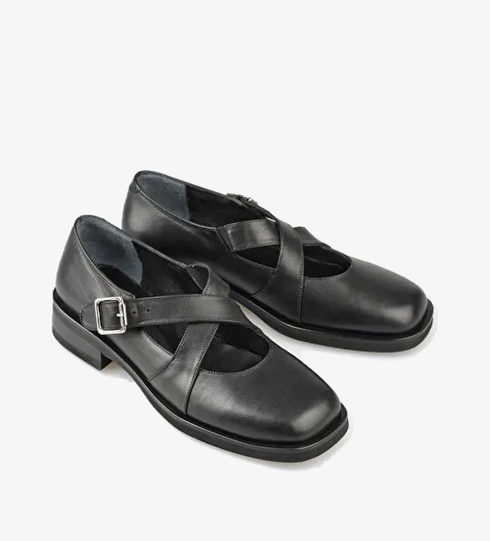 Elle Siyah Kadın Deri Günlük Ayakkabı YORENA - Görsel 1