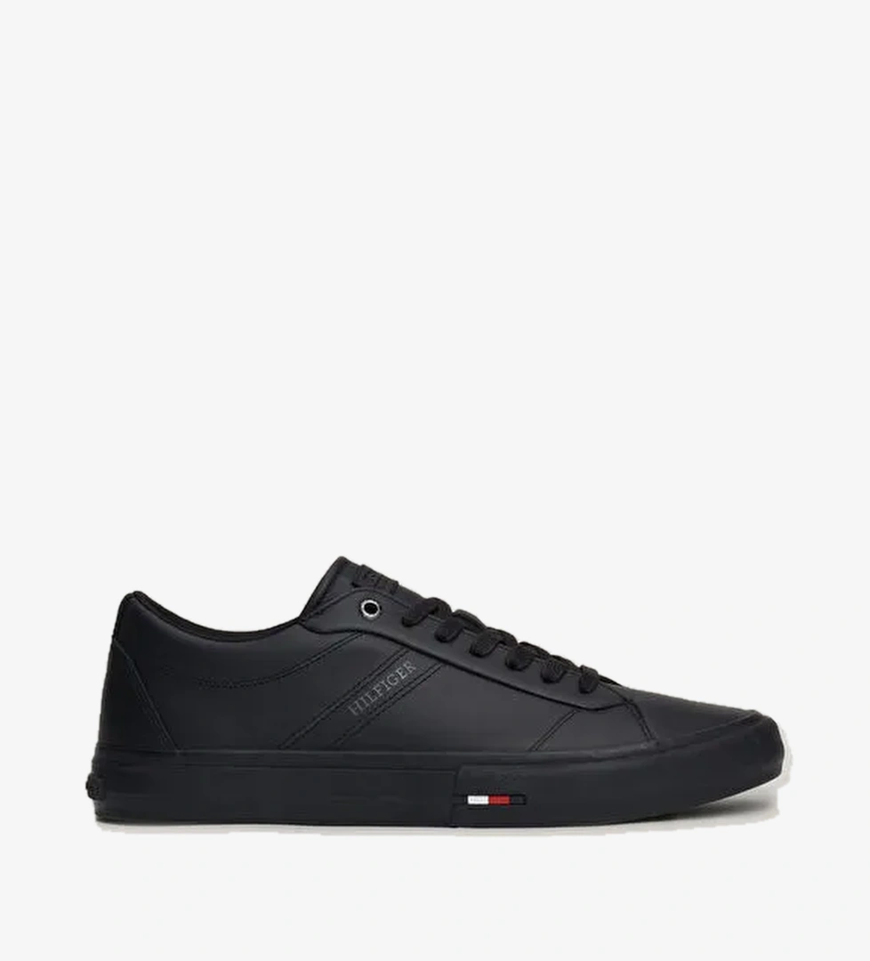Tommy Hilfiger Siyah Erkek Deri Sneaker TH HI VULC STREET RWB LTH LOW