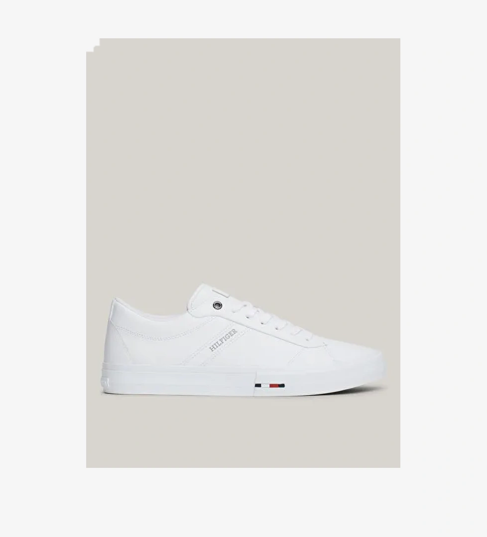 Tommy Hilfiger Beyaz Erkek Deri Sneaker TH HI VULC STREET RWB LTH LOW - Görsel 1
