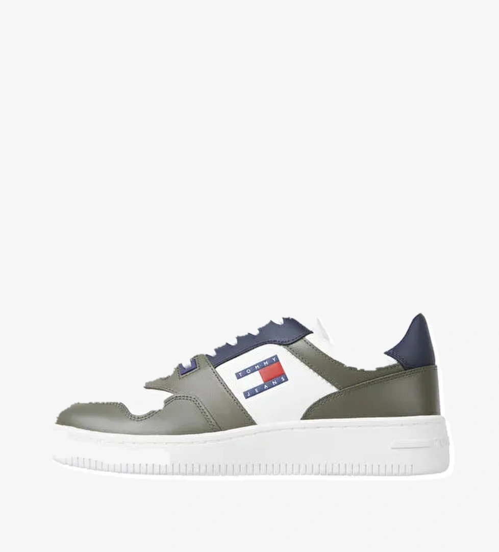 Tommy Hilfiger Beyaz-Yeşil Erkek deri Sneaker TJM RETRO BASKET ESS