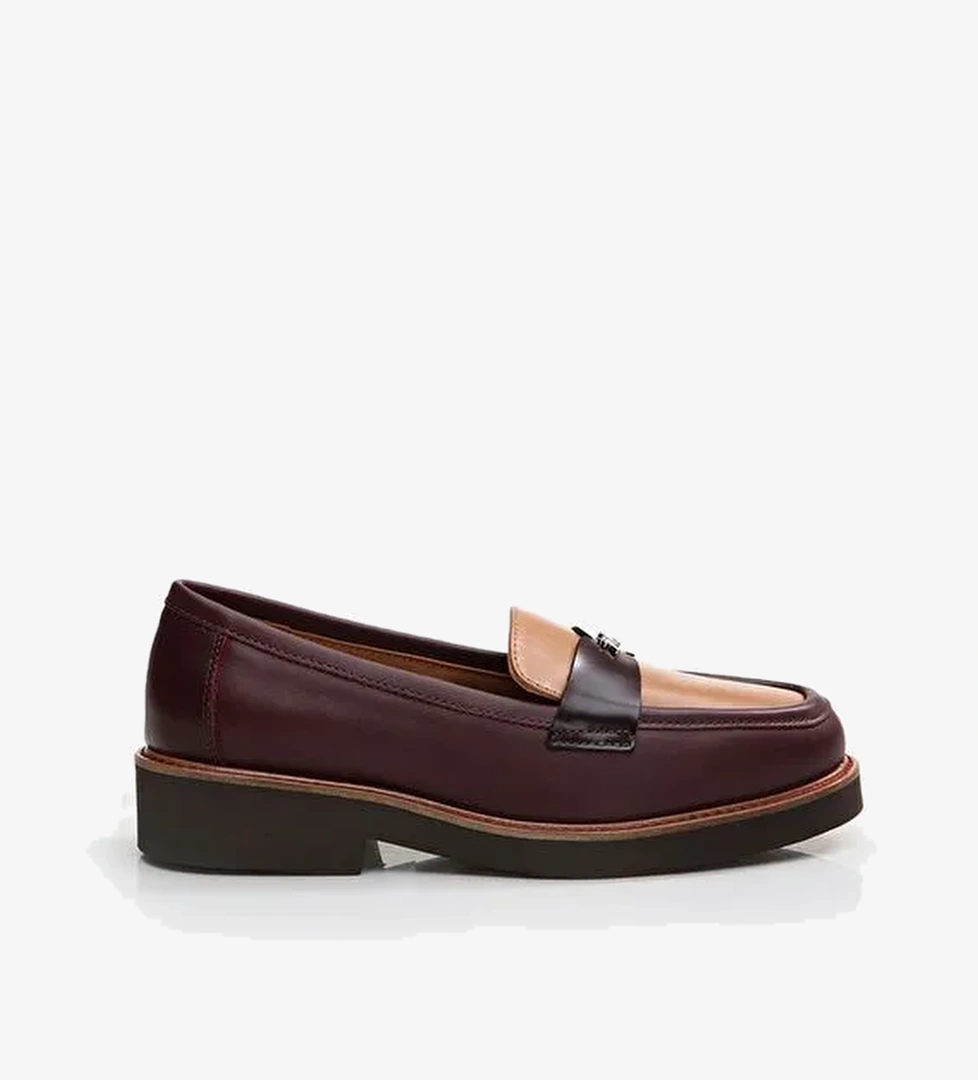 Hotiç Bordo-Bej Kadın Deri Loafer 01AYH291760A737 - Görsel 1