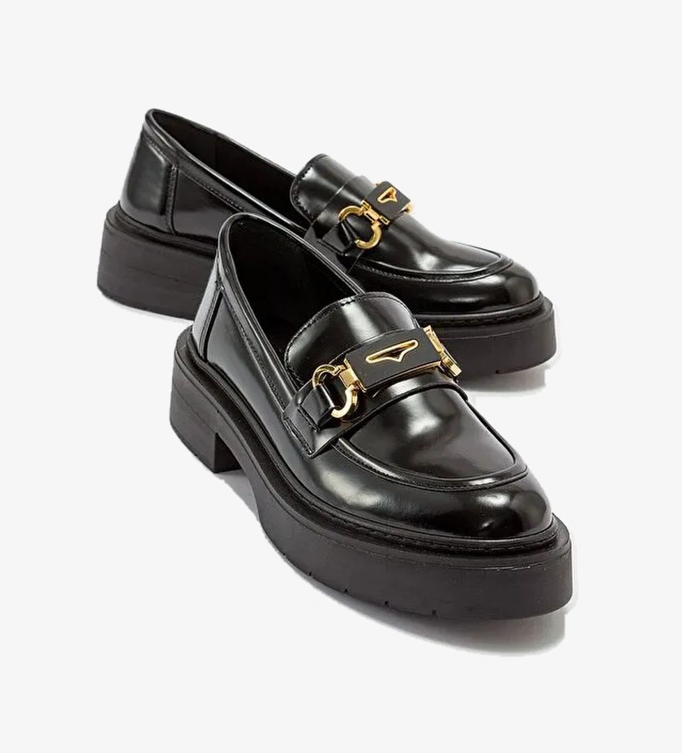 UNTE Siyah Açma Kadın Loafer Ayakkabı - Görsel 1